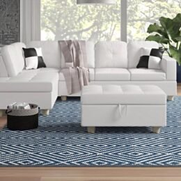 Alternative view of Wilhelmine 103.5′′ Wide Faux Leather Sofa & Chaise With Ottoman