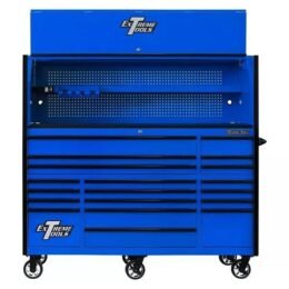 Alternative view of EXTREME TOOLS 72" RX SERIES 19-DRAWER 30" DEEP ROLLER CABINET W/HUTCH - BLUE W/BLACK DRAWER PULLS