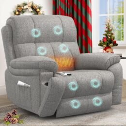 TV armchair, relaxation armchair, electric massage chair, with lounge chair function, standing assistance, massage heating, foot part, 2 side pocket drink racks, C-shaped and USB ports, lounge chair TV armchair living room
