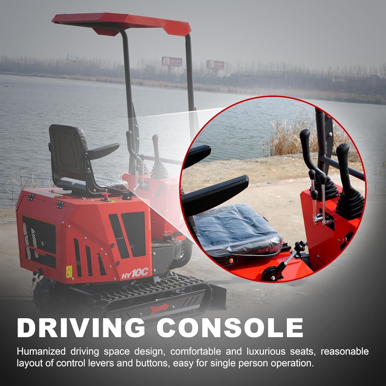 HY10C 1 Ton Mini Excavator, 13.5HP Gasoline Powered Compact Digger with EPA Certificate, Tracked Backhoe for Trenching, Farming, Landscaping, Curbside delivery & Professional unloading Included - Image 6