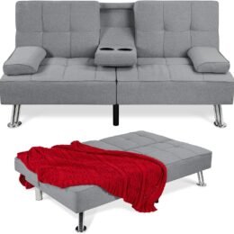 Alternative view of Best Choice Products Linen Upholstered Modern Convertible Folding Futon Sofa