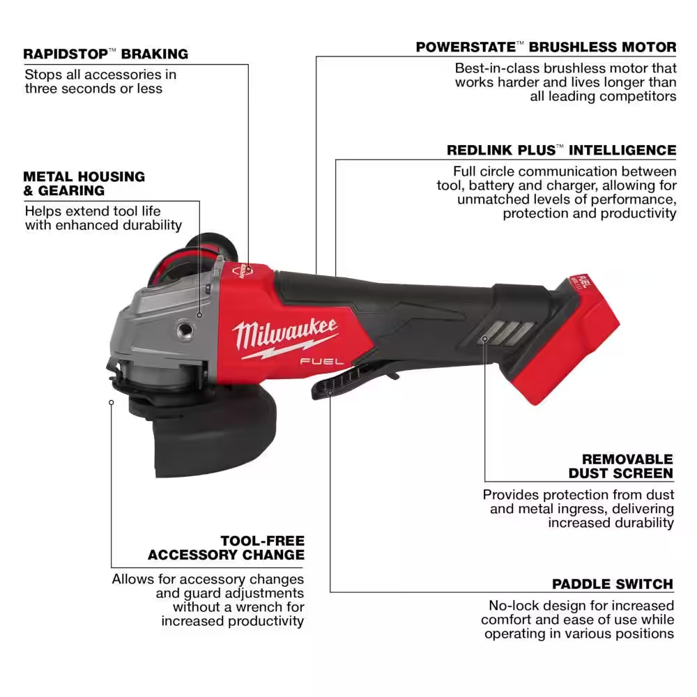 M18 FUEL 18V Lithium-Ion Brushless Cordless 4-1/2 in./5 in. Grinder w/Paddle Switch (Tool-Only) - Image 7