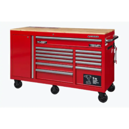 Alternative view of 60 In. W X 22 In. D Standard Duty 12-Drawer Mobile Workbench Cabinet with Solid Wood Top in Gloss Red