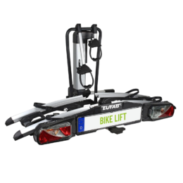 EUFAB 11554 Bicycle Carrier Bike Lift, Suitable for E-Bike, Fully Pre-Assembled, Electric Lower, Theft Protection, for 2 Bikes, for Towing Hitch, 2025 with Strap Frame Holders